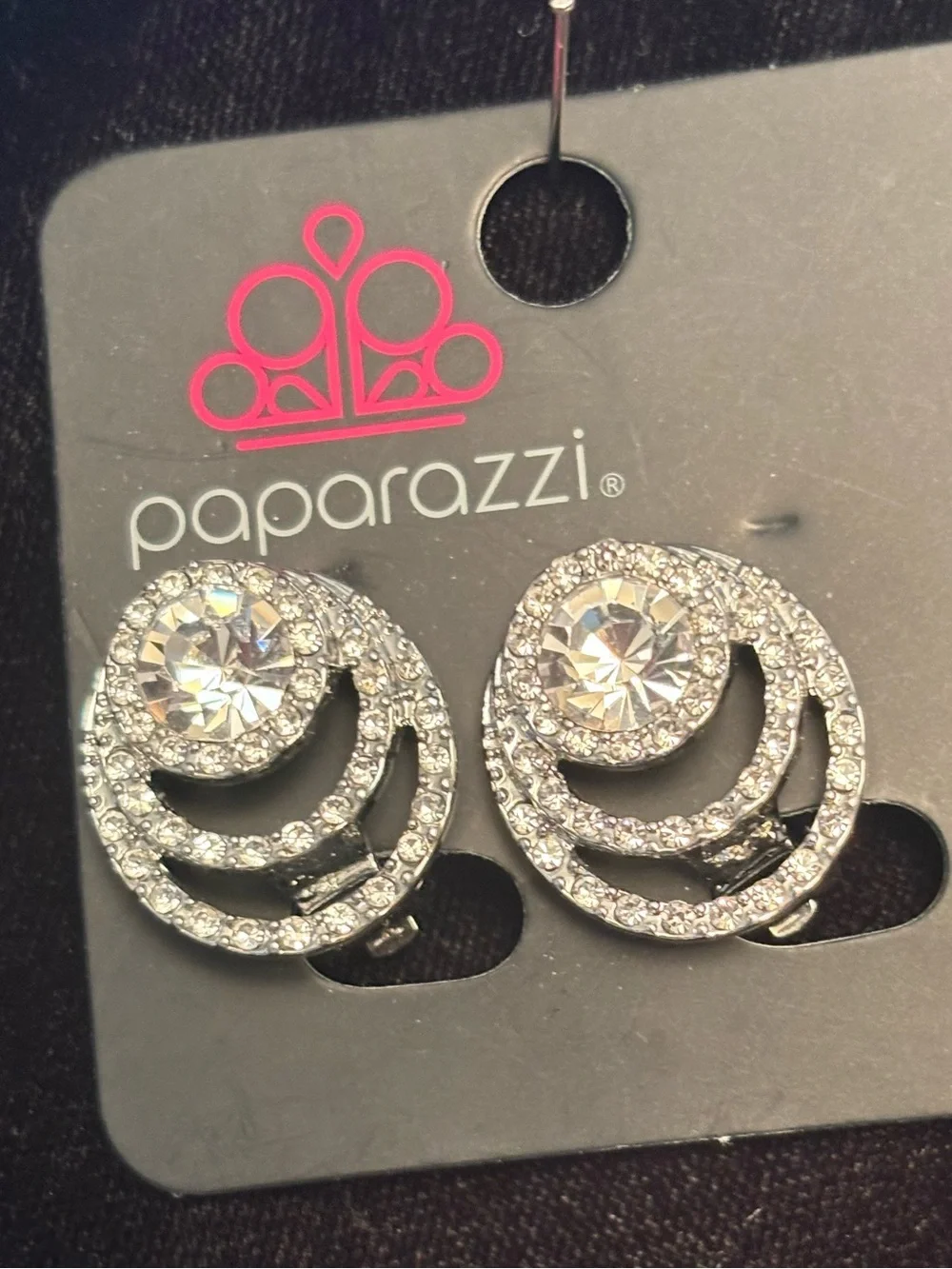 Paparazzi Silver Crystal Swirl clip on Earrings - Clear